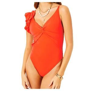 Lilly Pulitzer Women Size 14 Olivann Flamigo Feather One Piece Swimsuit Vacation